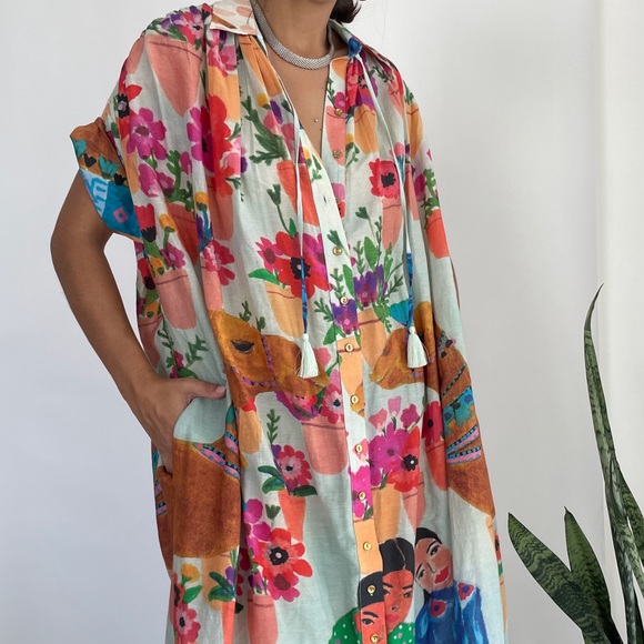 CAROLINA K Valerie cotton and silk kaftan midi dress - Picture 9 of 10